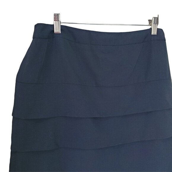 LARRY LEVINE Womens‎ Skirt Size 8 Stretch Ruffle Black Layered A-Line Slit Short - Picture 5 of 8